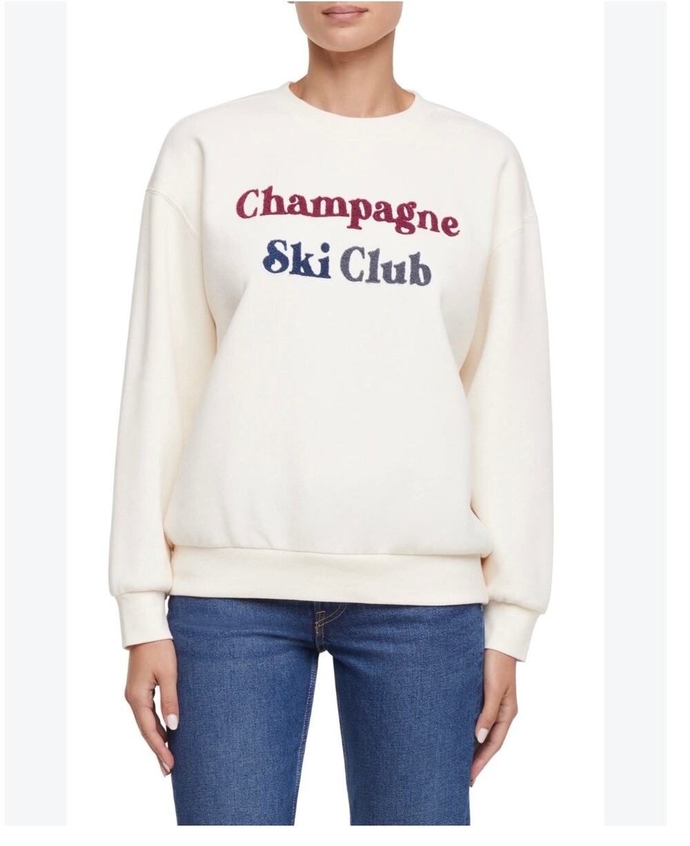 Wildfox Champ Ski Club Charlie Sweatshirt Eggnog Cream Size S Cotton